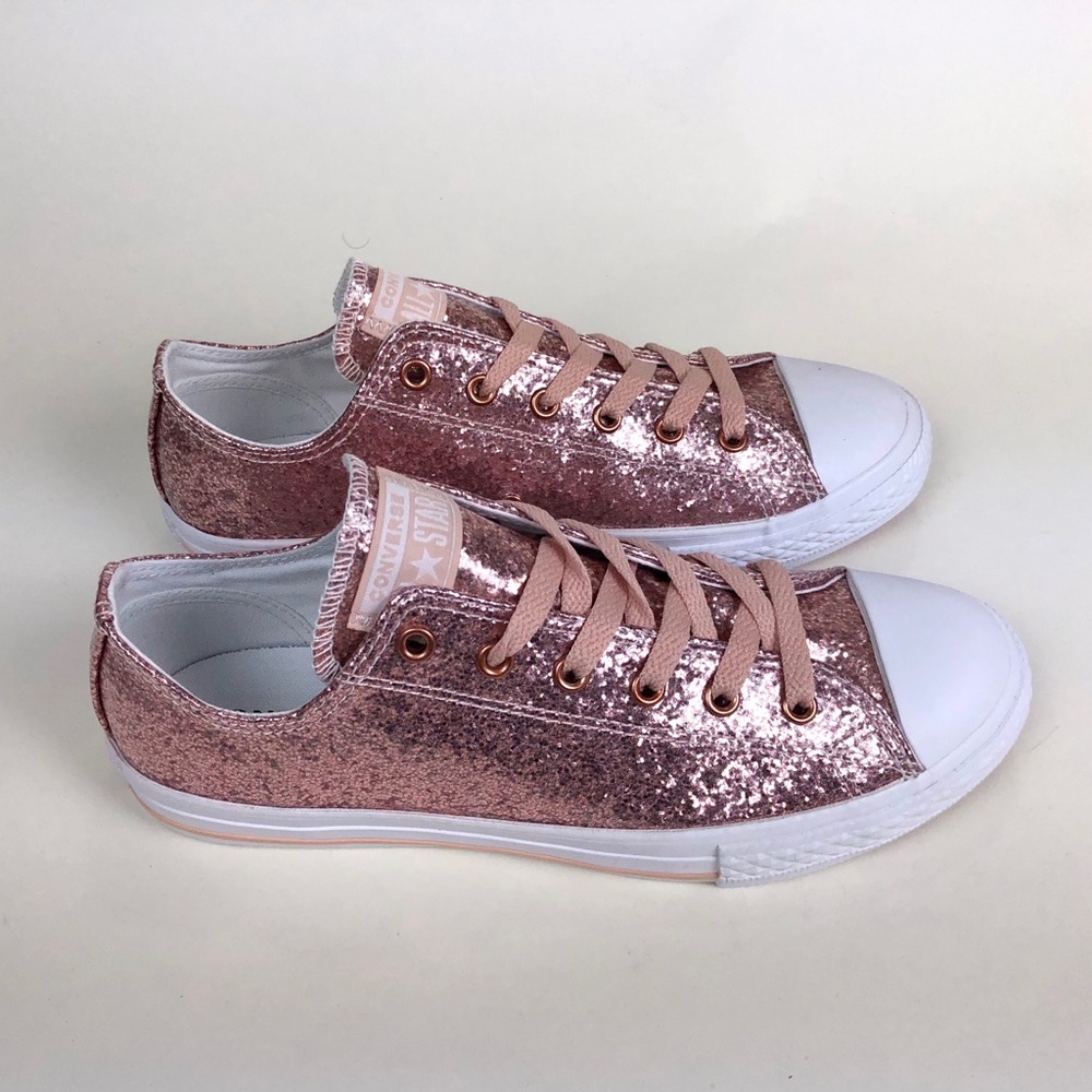 Converse Ctas Ox Blush Pink Sparkle Low Top - Picture 2 of 7